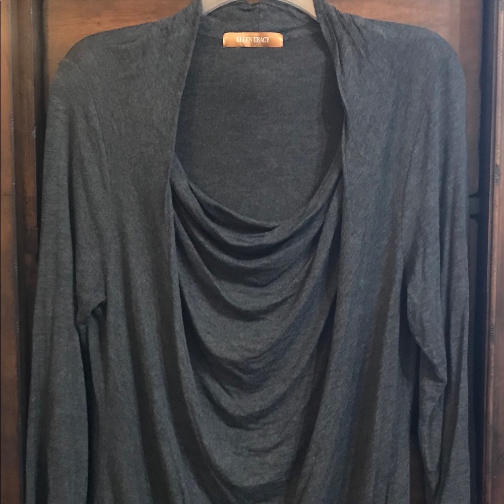 Ellen Tracy Charcoal Gray Crow Neck Long Sleeve